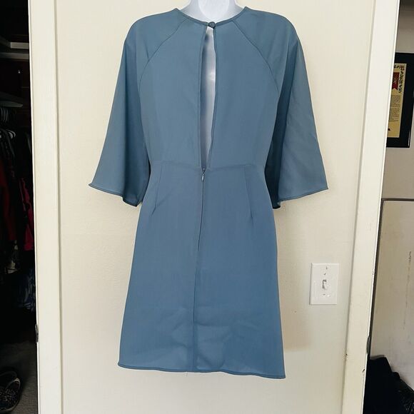 TopShop Nordstrom Size 8 US Mini Draped Knot Dress Light Dusty Blue Back Cutout - Picture 3 of 15